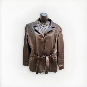 Identify Leather  Jacket Tie Waist Trench Size 10 Canada Soft Leather  (as Is)